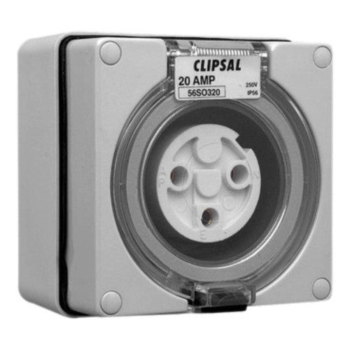 Clipsal - 56 Series Surface Socket IP66, 250V 20A - 3 Round Pins, Grey Clipsal - 56 Series Surface Socket IP66, 250V 20A - 3 Round Pins, Grey