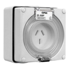 Clipsal - 56 Series Surface Socket IP66, 250V 20A - 3 Flat Pins, Grey Clipsal - 56 Series Surface Socket IP66, 250V 20A - 3 Flat Pins, Grey