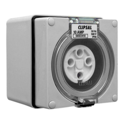 Clipsal - 56 Series Surface Socket IP66, 500V 10A - 4 Round Pins, Grey Clipsal - 56 Series Surface Socket IP66, 500V 10A - 4 Round Pins, Grey