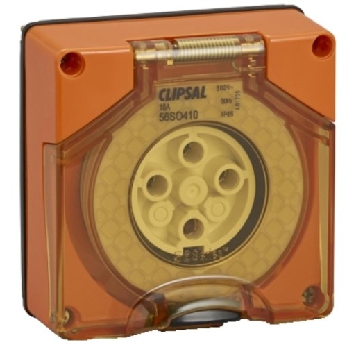 Clipsal - 56 Series Socket Outlet Surface 4P Round 10A Less Enclosure, Resistant Orange Clipsal - 56 Series Socket Outlet Surface 4P Round 10A Less Enclosure, Resistant Orange