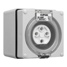 Clipsal - 56 Series Surface Socket IP66, 500V 20A - 4 Round Pins, Grey Clipsal - 56 Series Surface Socket IP66, 500V 20A - 4 Round Pins, Grey