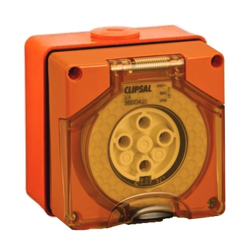 Clipsal - 56 Series Socket Outlet Surface 4 PIN Round 20A, Resistant Orange Clipsal - 56 Series Socket Outlet Surface 4 PIN Round 20A, Resistant Orange