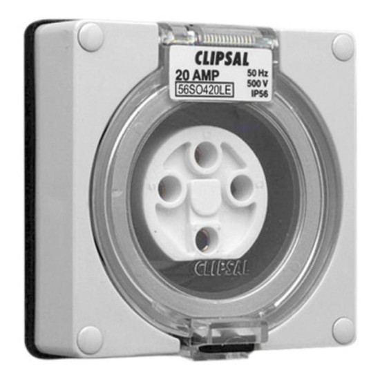 Clipsal - 56 Series Socket Outlet Surface 4 PIN Round 20A Less Enclosure, Grey