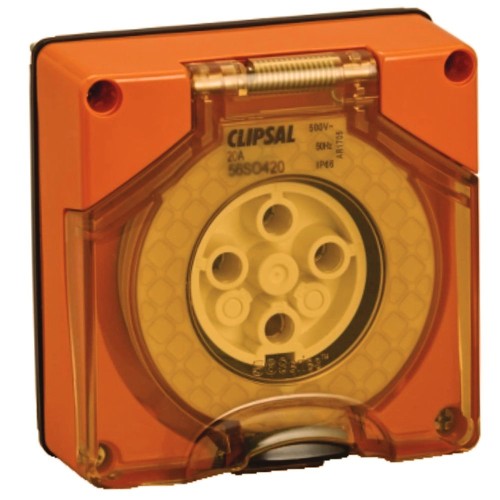 Clipsal - 56 Series Socket Outlet Surface 4 PIN Round 20A Less Enclosure, Resistant Orange Clipsal - 56 Series Socket Outlet Surface 4 PIN Round 20A Less Enclosure, Resistant Orange