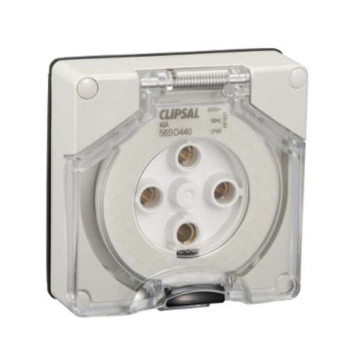 Clipsal - 56 Series Socket Outlet Surface 4 PIN Round 40A Less Enclosure, Grey Clipsal - 56 Series Socket Outlet Surface 4 PIN Round 40A Less Enclosure, Grey