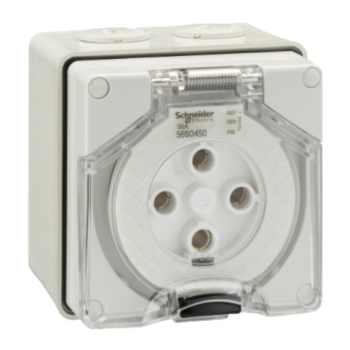 Clipsal - 56 Series Surface Socket IP66, 500V 50A - 4 Round Pins, Grey Clipsal - 56 Series Surface Socket IP66, 500V 50A - 4 Round Pins, Grey
