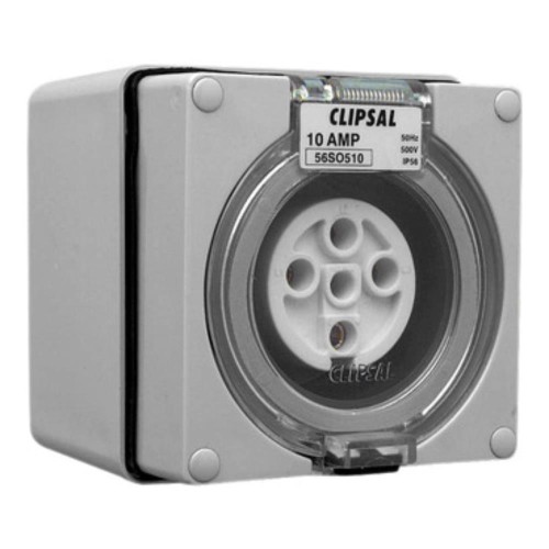 Clipsal - 56 Series Surface Socket IP66, 500V 10A - 5 Round Pins, Grey Clipsal - 56 Series Surface Socket IP66, 500V 10A - 5 Round Pins, Grey