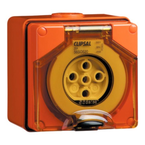 Clipsal - 56 Series Surface Socket IP66, 500V 20A - 5 Round Pins, Resistant Orange Clipsal - 56 Series Surface Socket IP66, 500V 20A - 5 Round Pins, Resistant Orange