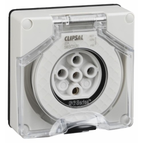 Clipsal - 56 Series Socket Outlet Surface 5 PIN Round 20A Less Enclosure, Grey Clipsal - 56 Series Socket Outlet Surface 5 PIN Round 20A Less Enclosure, Grey