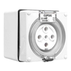 Clipsal - 56 Series Surface Socket IP66, 500V 32A - 5 Round Pins, Resistant White Electric Clipsal - 56 Series Surface Socket IP66, 500V 32A - 5 Round Pins, Resistant White Electric