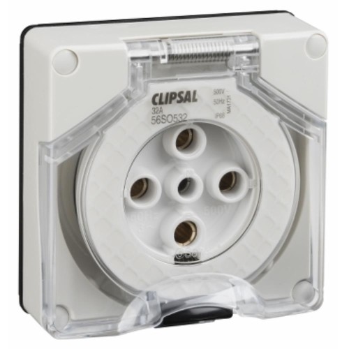 Clipsal - 56 Series Socket Outlet Surface 5 PIN Round 32A Less Enclosure, Grey Clipsal - 56 Series Socket Outlet Surface 5 PIN Round 32A Less Enclosure, Grey