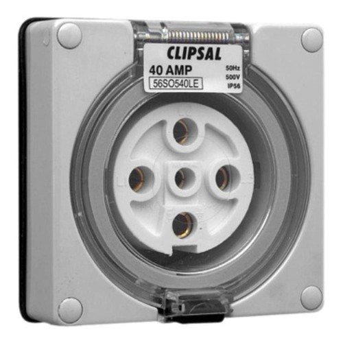 Clipsal - 56 Series Socket Outlet Surface 5 PIN Round 40A Less Enclosure, Grey Clipsal - 56 Series Socket Outlet Surface 5 PIN Round 40A Less Enclosure, Grey