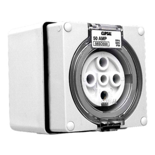 Clipsal - 56 Series Surface Socket IP66, 500V 50A - 5 Round Pins, Grey Clipsal - 56 Series Surface Socket IP66, 500V 50A - 5 Round Pins, Grey