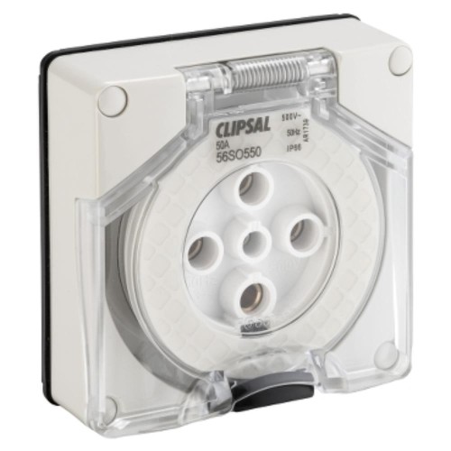 Clipsal - 56 Series Socket Outlet Surface 5 PIN Round 50A Less Enclosure, Grey Clipsal - 56 Series Socket Outlet Surface 5 PIN Round 50A Less Enclosure, Grey