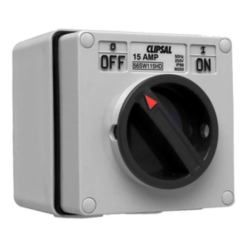Clipsal - 56 Series, Surface Switch, 1 Gang, 250VAC, 15A, Heavy Duty, Grey Clipsal - 56 Series, Surface Switch, 1 Gang, 250VAC, 15A, Heavy Duty, Grey
