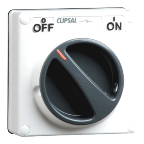 Clipsal - 56 Series Surface Switch IP66 1 Gang 3 Pole 20A Less Enclosure Resistant White Electric Clipsal - 56 Series Surface Switch IP66 1 Gang 3 Pole 20A Less Enclosure Resistant White Electric