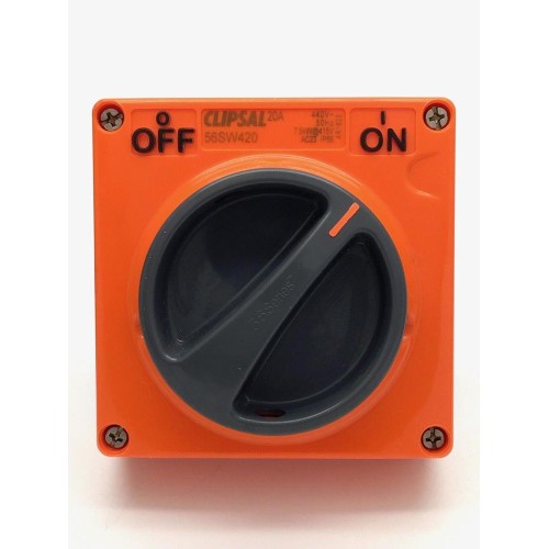 Clipsal - 56 Series Surface Switch 1 Gang, 4 Pole, 440VAC, 20A Resistant Orange Clipsal - 56 Series Surface Switch 1 Gang, 4 Pole, 440VAC, 20A Resistant Orange