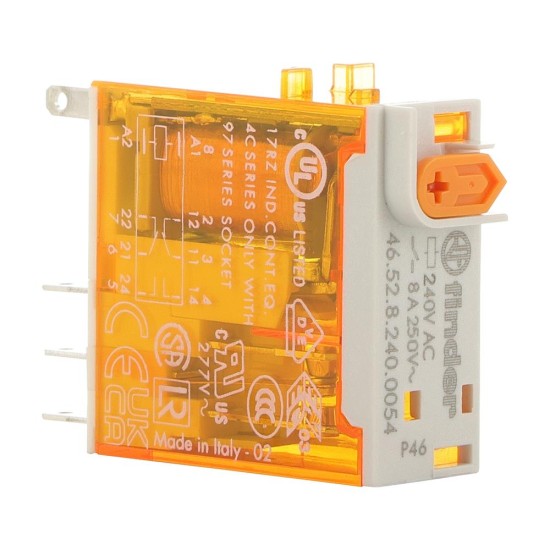 Finder 46 Series Miniature Relay 8A 2 CO 240V AC Coil with PB plus LED plus Mech. Indicator Finder 46 Series Miniature Relay 8A 2 CO 240V AC Coil with PB plus LED plus Mech. Indicator