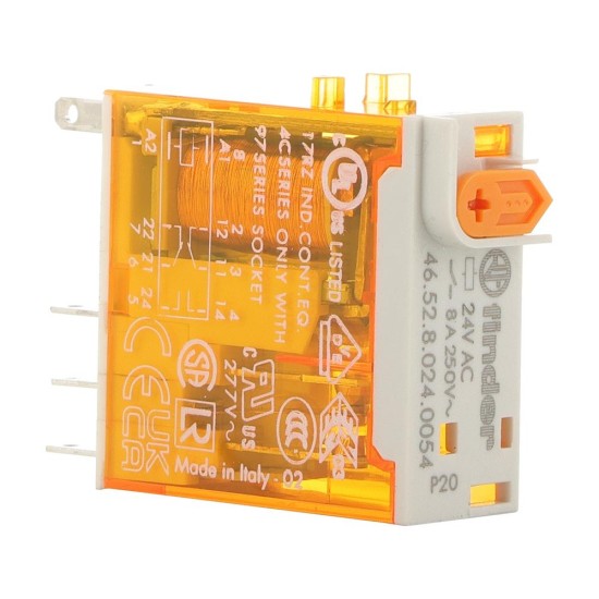 Finder 46 Series Miniature Relay 8A 2 CO 24V AC Coil with PB plus LED plus Mech. Indicator Finder 46 Series Miniature Relay 8A 2 CO 24V AC Coil with PB plus LED plus Mech. Indicator