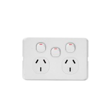 Bevelled Edge Double GPO with Extra Switch WHITE Bevelled Edge Double GPO with Extra Switch WHITE