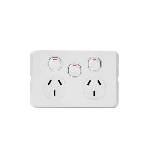 Bevelled Edge Double GPO with Extra Switch WHITE Bevelled Edge Double GPO with Extra Switch WHITE