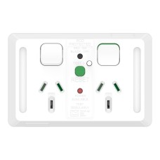 Clipsal - Pro Series Twin Power Point Horizontal Mount,10mA RCD 10A, 250V, Extra Vivid White Clipsal - Pro Series Twin Power Point Horizontal Mount,10mA RCD 10A, 250V, Extra Vivid White