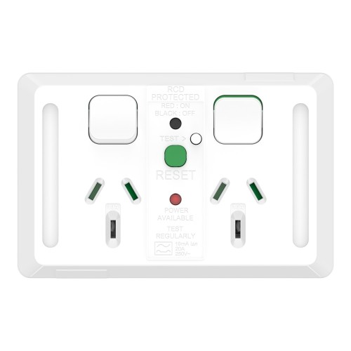 Clipsal - Pro Series Twin Power Point Horizontal Mount,10mA RCD 10A, 250V, Extra Vivid White Clipsal - Pro Series Twin Power Point Horizontal Mount,10mA RCD 10A, 250V, Extra Vivid White