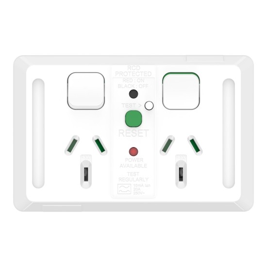 Clipsal - Pro Series Twin Power Point Horizontal Mount,10mA RCD 10A, 250V, Extra Vivid White