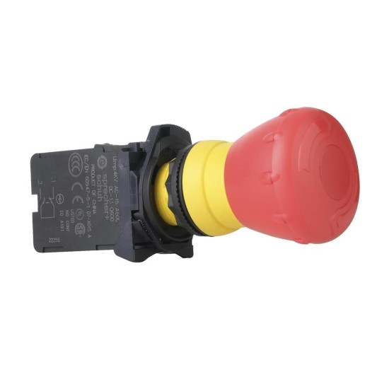 Sprecher and Schuh D7 E Stop 22.5mm Complete Plastic 2POS 40mm OPTR MOM TTR Red 1NC SELF MONT