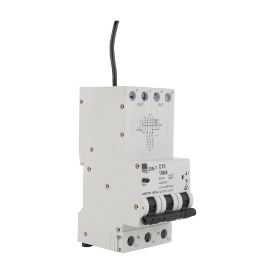 NHP DIN-T Residual Current Device Long Body w/ Overcurrent 10kA 25A 3Pole and N C Curve 30mA Type A NHP DIN-T Residual Current Device Long Body w/ Overcurrent 10kA 25A 3Pole and N C Curve 30mA Type A