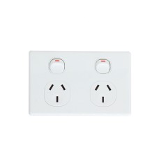 OHM Double GPO 10A Bevelled Edge - White OHM Double GPO 10A Bevelled Edge - White