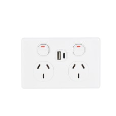 OHM Double GPO + USB A & C Bevelled Edge - White OHM Double GPO + USB A & C Bevelled Edge - White