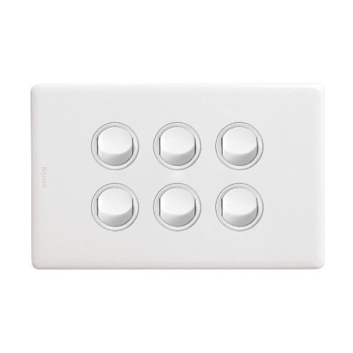 Excel Life 16A Single Pole Double Throw Horizontal Rocker Switch 6 Gang Gloss White