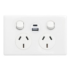 Excel Life 10A Double Powerpoint with 12W USB Type A+C Module Charger Gloss White