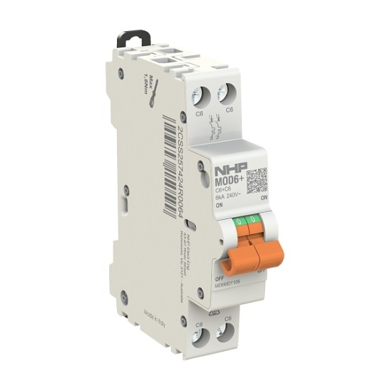 MOD6+ MCB 6kA 1P+1P 06A C CURVE 18mm