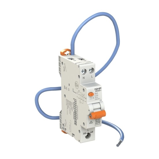 MOD6+ RCBO 6kA 1P+N 06A C Curve 10mA TYPE A 3T PIGTAIL