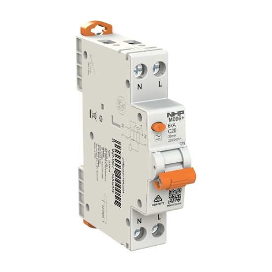 MOD6+ RCBO 6kA 1P+N 10A C Curve 30mA TYPE A DOUBLE SCREW