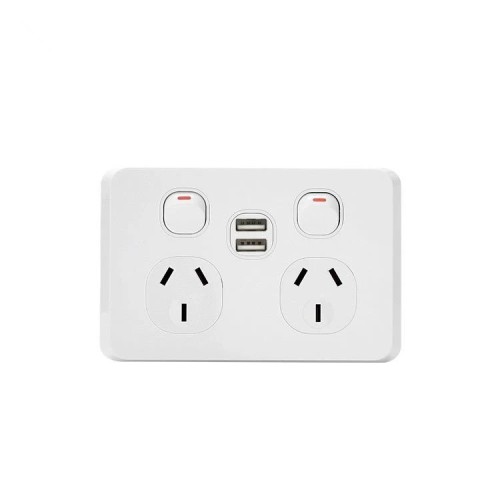 OHM Double GPO + 2USBA Bevelled Edge - White OHM Double GPO + 2USBA Bevelled Edge - White