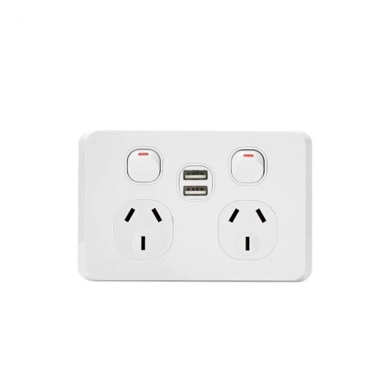 OHM Double GPO + 2USBA Bevelled Edge - White
