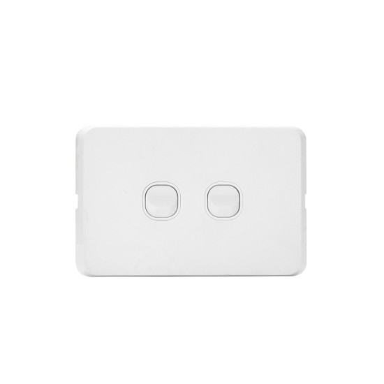 OHM 2-Gang 10A Switch Bevelled Edge - White