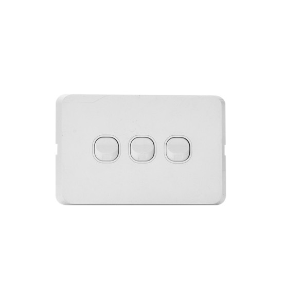OHM 3-Gang 10A Switch Bevelled Edge - White