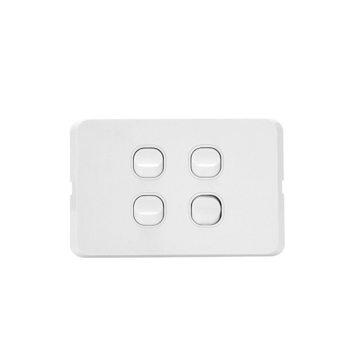 OHM 4-Gang 10A Switch Bevelled Edge - White OHM 4-Gang 10A Switch Bevelled Edge - White