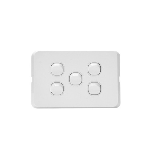 OHM 5-Gang 10A Switch Bevelled Edge - White OHM 5-Gang 10A Switch Bevelled Edge - White