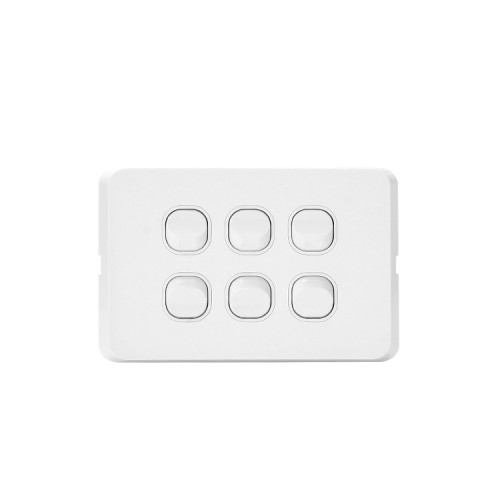 OHM 6-Gang 10A Switch Bevelled Edge - White OHM 6-Gang 10A Switch Bevelled Edge - White