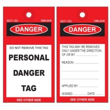 PERSONAL DANGER TAG POLY 140mm x 75mm PK5 PERSONAL DANGER TAG POLY 140mm x 75mm PK5