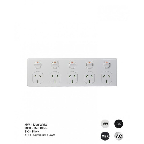 Puma - 5 Gang Fixed Power Point Double Pole 10A 250V Puma - 5 Gang Fixed Power Point Double Pole 10A 250V