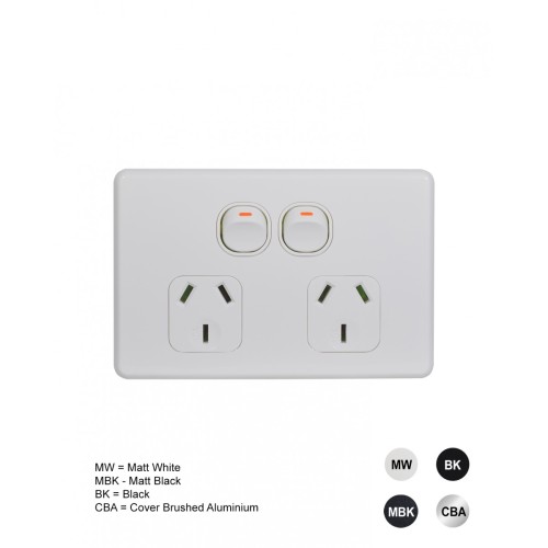 Flat Cat - Power Point Switched 2 Gang 10A 250V Flat Cat - Power Point Switched 2 Gang 10A 250V