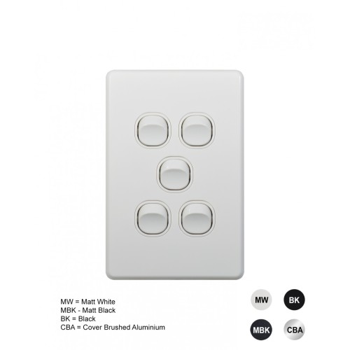 Flat Cat - Switch Vertical 5 Gang 10AX/16A 250V Flat Cat - Switch Vertical 5 Gang 10AX/16A 250V