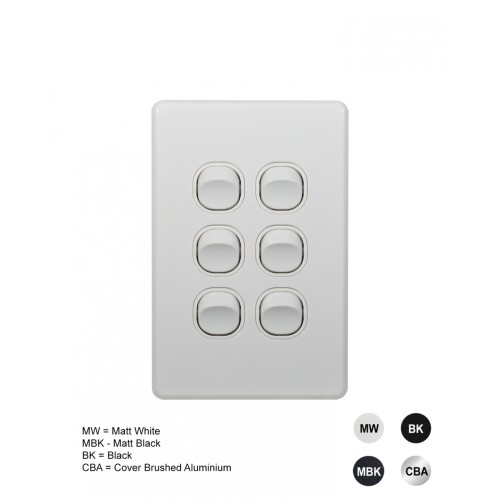 Flat Cat - Switch Vertical 6 Gang 10AX/16A 250V Flat Cat - Switch Vertical 6 Gang 10AX/16A 250V
