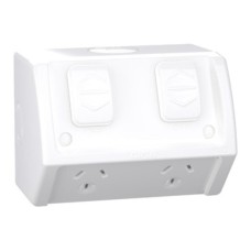 Weathershield Socket Twin, 10A, 250VAC, IP54 Resistant White Electric Weathershield Socket Twin, 10A, 250VAC, IP54 Resistant White Electric
